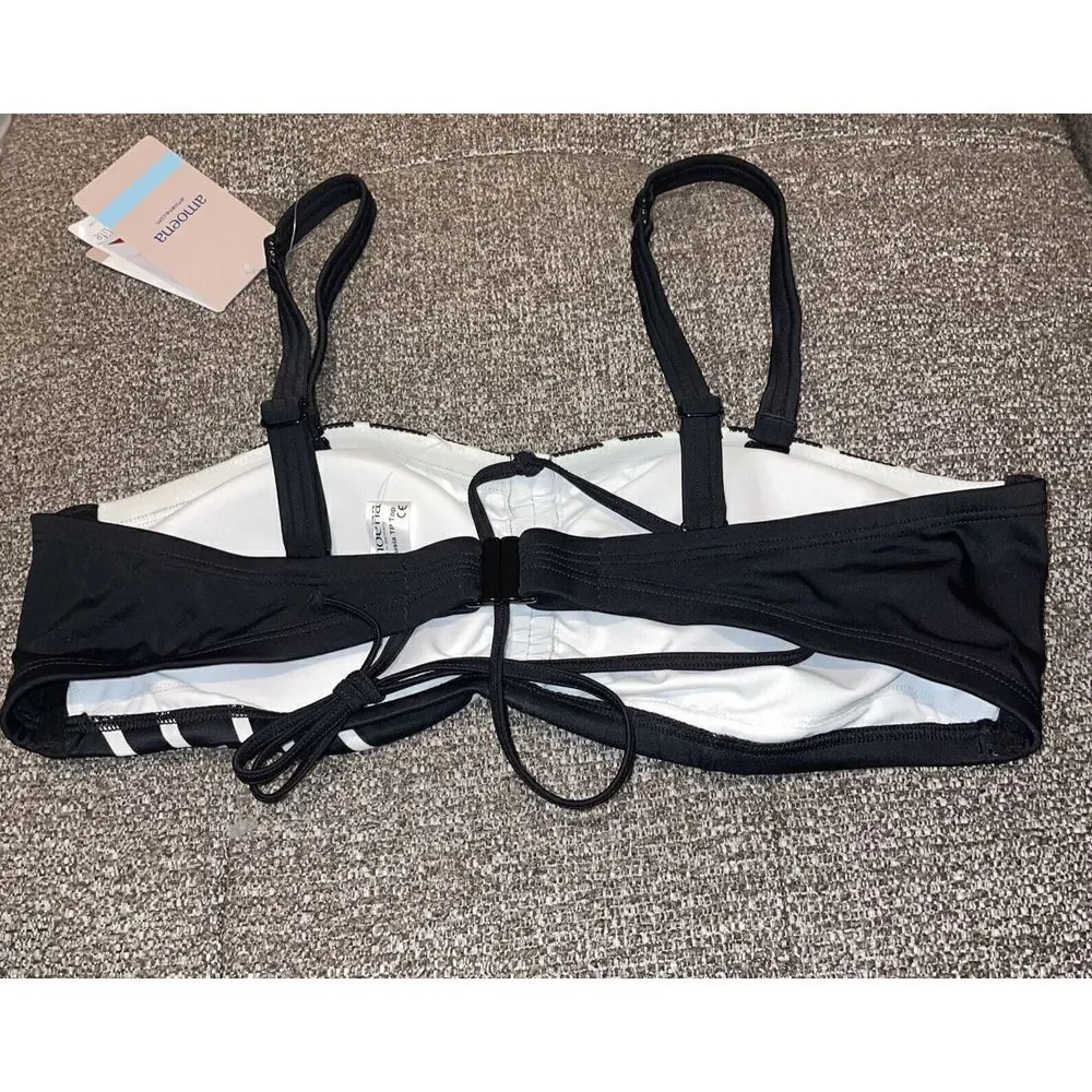 Amoena Convertible Swim‎ Bikini Top Size 12A Stripes Black White NWT